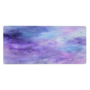 Imagem de Tapete de mouse com céu estrelado roxo galáxia grande, impermeável, protetor de mesa estendido para computador, base de borracha antiderrapante para escritório, computador, teclado, laptop e mesa de