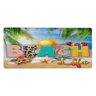 Imagem de Tapete de mouse grande à beira-mar com palavra de praia, impermeável, protetor de mesa estendido, base de borracha antiderrapante, mousepad para escritório, computador, teclado, laptop e mesa de casa