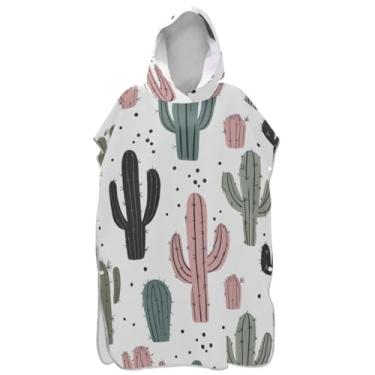 Imagem de Joisal Cactus Bonito Poncho de Surf Branco Trocador para Adultos Toalha de Banho com Capuz Plus Size Ponchos Adultos para Mulheres