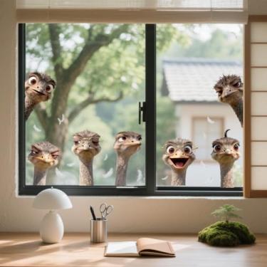 Imagem de ANATTASOUL Adesivos de janela estática engraçados avestruz espiando 1 folha de decalques de janela reutilizáveis para vidro, 120 cm x 30 cm adesivo de janela dupla face removível para quarto