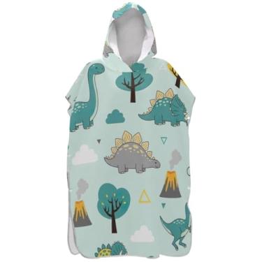 Imagem de Joisal Poncho de surfe trocador roupão adulto praia moletom toalha floral absorvente feminino ponchos com capuz dinossauros fofos azul-petróleo