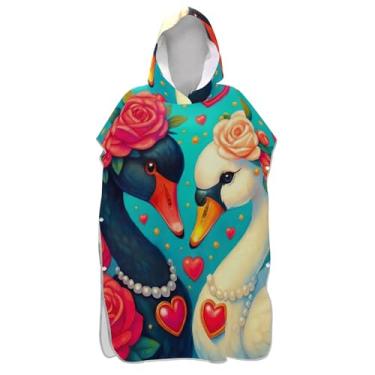 Imagem de TSENQUE Poncho de surfe trocador de roupão adulto praia com capuz toalha de banho leve preto branco cisne amor estética ponchos femininos com capuz