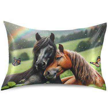Imagem de Horses Animal Linda Fronha de Cetim King Queen Padrão Fronha Estampa Divertida Capas de Travesseiro de Cama Macia Slip, King Size, 101,6 cm x 50,8 cm