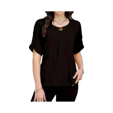 Imagem de Camisa feminina plus size casual verão tecido cor sólida - LIH HUA, BR