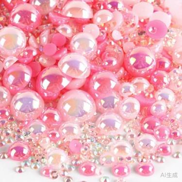 Imagem de 500 peças ABS pérolas semi-redondas e resina flatback strass tamanhos variados kit sortido para fazer joias DIY, arte de unhas, decoração de artesanato (cor 31)