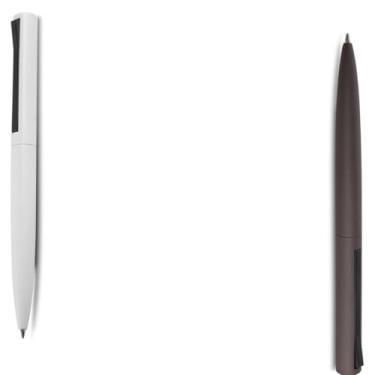 Imagem de Caneta Esferográfica Retrátil em Alumínio Reciclado, Escrita Azul, Corpo Emborrachado, Ponta Touch, Ambidestro, 0.8cm (Branco e Cinza)