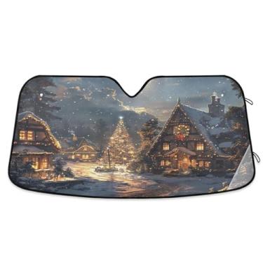 Imagem de Noite de Natal e casa de campo de pára-brisas para automóveis blocos de para-brisa raios UV persianas de janela dianteira de carro médio