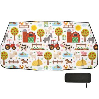 Imagem de Guarda-sol SUV de animais de fazenda de desenho animado para proteção de isolamento térmico de para-brisa guarda-chuva, viseira de janela de carro