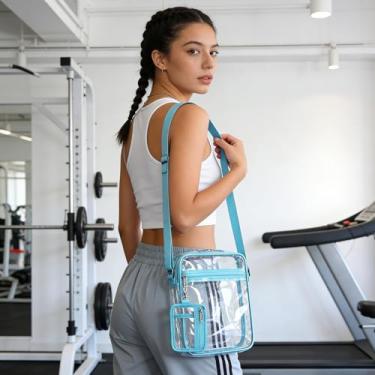 Imagem de Bolsa transversal transparente com alça de ombro ajustável e porta-crachá de identificação, bolsa de PVC aprovada pelo estádio, bolsa mensageiro azul claro, 2 peças