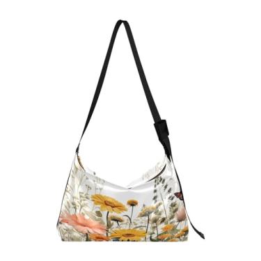 Imagem de Borboleta azul com uma bolsa tiracolo masculina de couro estrelado, bolsa transversal grande de couro, bolsa tiracolo Hobo, Aquarela flores silvestres com borboletas - 2, One Size