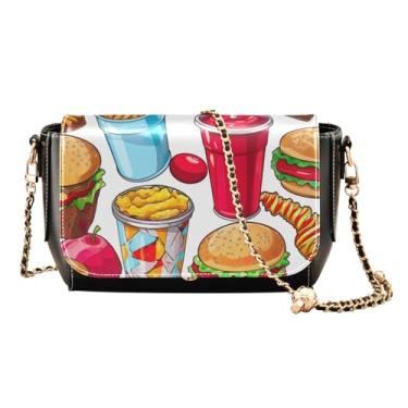 Imagem de Bolsa de ombro de couro transversal com estampa geométrica isolada em branco, bolsa de ombro feminina, bolsa transversal feminina média, Super Food-4, One Size