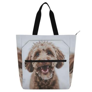 Imagem de GAIGEO Sacola Happy Doodle Dog Snowy Book para crianças e mulheres com zíper, bolsa de trabalho para professores de escola média