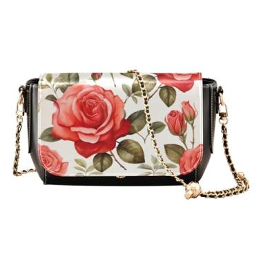 Imagem de GAIGEO Bolsa tiracolo feminina de couro em aquarela Red Roses, bolsas transversais de couro para mulheres, Flor estilo aquarela com rosa vermelha - 2, One Size