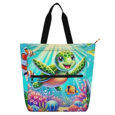 Imagem de Sacolas de trabalho coloridas de tartarugas marinhas de coral, para mulheres, lona, faculdade, escola, bolsas, bolsas, professores, livros, presente