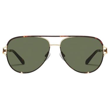 Imagem de Quay - Óculos de sol femininos, lentes aviador com proteção UV, óculos de sol grandes (torção alta, verde tartaruga escura)