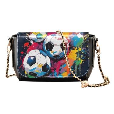 Imagem de GAIGEO Bolsa transversal de couro para cupcake aquarela, bolsa de ombro feminina de couro PU, bolsas de couro transversal para mulheres, Bolas de futebol coloridas em Splattered-3, One Size