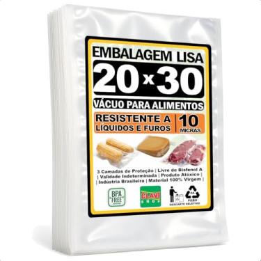 Imagem de Saco a Vácuo Liso Sem Ranhuras [20x30 cm] [10 Micras] [1000 Unidades] - Para Seladora de Câmara e Bico - Embalagem Profissional Resistente Reforçada Alimentício BPA Free