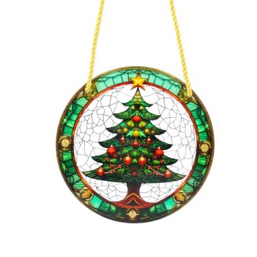 Imagem de Enfeite de disco de acrílico de Papai Noel de Natal para árvore, parede, janela, decoração de festas de fim de ano (A)