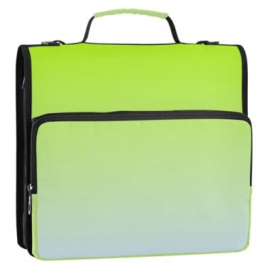 Imagem de Organizador de fichário com zíper, verde limão, elegante, azul, gradiente, 3 anéis, bolsa profissional para fichários escolares com alça de ombro, suporte para 500 folhas
