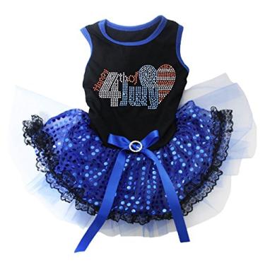Imagem de Petitebella Vestido de cachorro de 4 de julho com strass (renda preto/azul lantejoulas, 2GG)