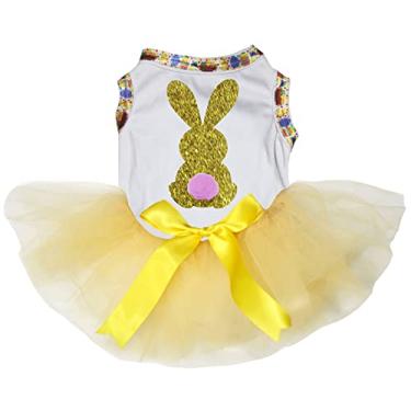 Imagem de Petitebella Vestido de cachorro de coelho dourado brilhante (branco/amarelo, PP)