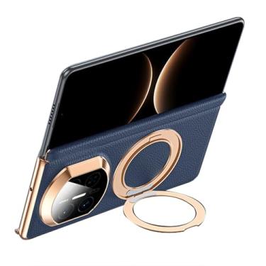 Imagem de POYUFRG Capa de couro genuíno para Huawei Mate X7, capa galvanizada com proteção de dobradiça de lente com tudo incluído, capa galvanizada com anel magnético, azul, Mate X7