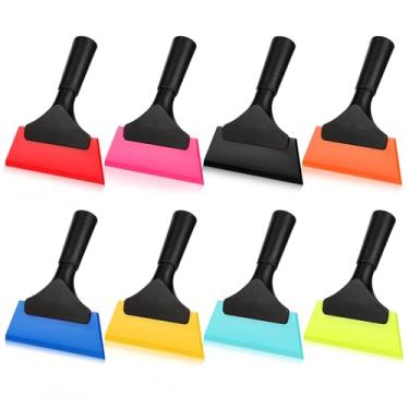 Imagem de 8 peças de rodo pequeno para limpeza de janelas com alça antiderrapante, mini rodo para janelas de carros, vidro, espelho, chuveiro (azul/vermelho/verde/laranja/preto/rosa/azul claro/amarelo)
