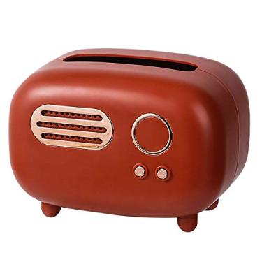 Imagem de TRGCJGH Caixa de lenços, dispensador de lenços, formato de rádio, dispensador de toalha de papel, suporte de lenços, caixa de guardanapo para carro, casa, banheiro, vermelho