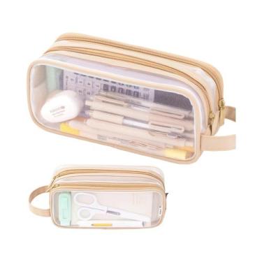 Imagem de Estojo De Lápis Grande De Malha Dupla Transparente Multifuncional Para