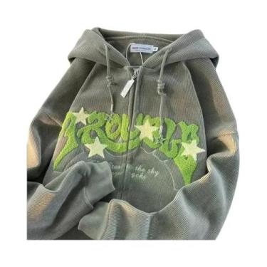 Imagem de Moletom Feminino Y2K Harajuku Com Capuz, Manga Longa, Zíper, Bordado, 