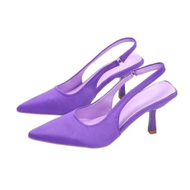 Imagem de Sandálias femininas de salto alto com bico fino e costas abertas, elegante salto agulha para ocasiões casuais., Roxa, 36