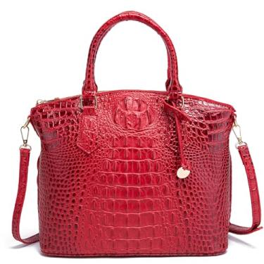 Imagem de Makcr Joacbv Bolsa feminina bolsa longa transversal clássica bolsa alça superior couro vegano bolsas femininas padrão em relevo, 1 - rosa, vermelho escuro