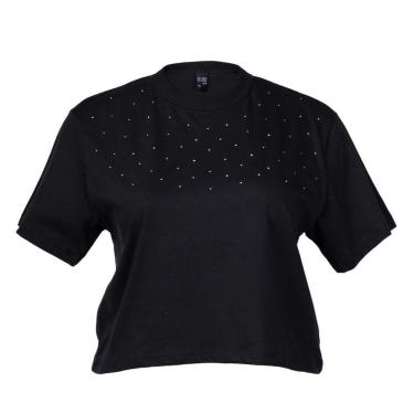 Imagem de Cropped Feminino Feliny Plus Size Aplicações Preto-Feminino