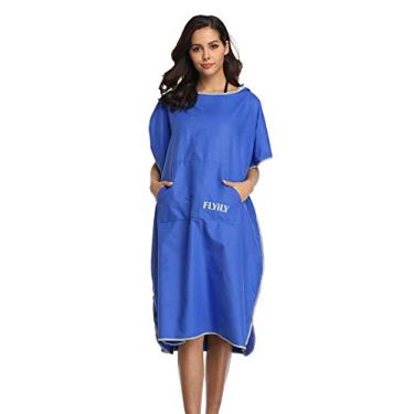 Imagem de FLYILY Toalha de mudança de praia poncho de surfe roupão com capuz mangas ajustáveis surf natação banho (azul royal, grande - adequado para homens e mulheres)