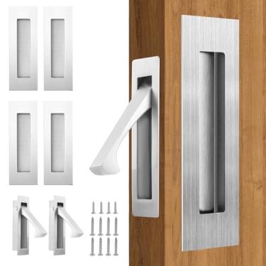 Imagem de bealy Maçanetas de porta de bolso e borda fosca, conjunto de ferragens para porta de bolso, puxadores de 15 cm, puxadores embutidos, para armário, porta de celeiro, feito de aço inoxidável 304, 2