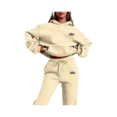 Imagem de Conjunto De Moletom Com Capuz Monocromático Feminino De Alta Qualidade