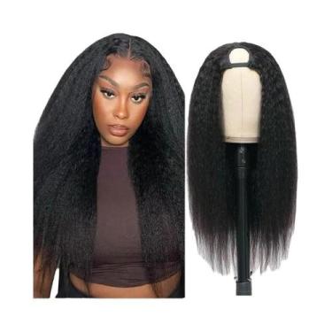 Imagem de Peruca U Part Natural Preta Kinky Straight Para Mulheres, Peruca Sinté