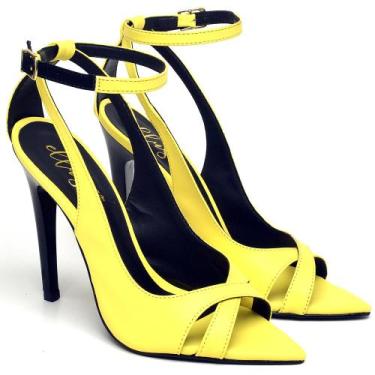 Imagem de Sandália Salto Alto em Couro Amarelo/Preto Ella's, 36, Feminino, Amare