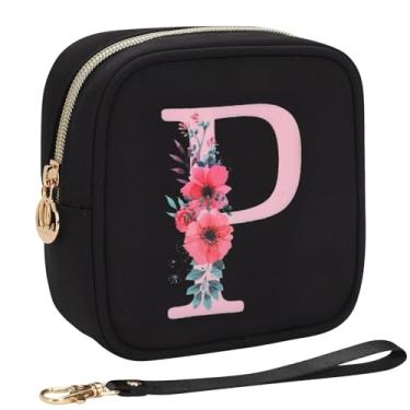Imagem de Relavel Bolsa de maquiagem pequena inicial para bolsa, presentes personalizados para mulheres, meninas, bolsa de cosméticos de viagem com compartimento para cartão, mini bolsa de batom com alça
