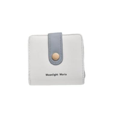 Imagem de Carteira feminina de couro genuíno com dobra dupla/tripla - Suporte minimalista para cartão de crédito com bloqueio de RFID e bolso para moedas, Azul, Casual