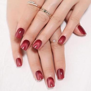 Imagem de Kit de decoração de unhas quadradas curtas, cor sólida, 24 peças de manicure reutilizável com cola de gelatina, mini lixa e bastão, conjunto de manicure DIY para mulheres