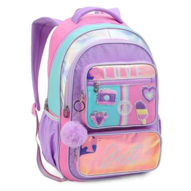 Imagem de Mochila Escolar Menina Bolsa Escolar Love Just Holografica-Unissex