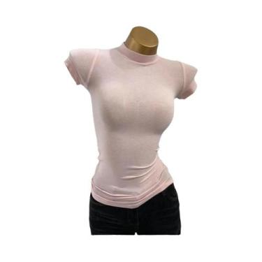 Imagem de Camiseta Feminina De Manga Curta Transparente Com Gola Alta E Ajuste S