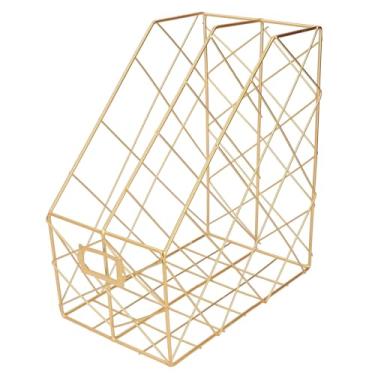 Imagem de Aqur2020 Organizador de Arquivo de Mesa de Ferro, Revista e Suporte de Documentos Com Moldura de Etiqueta, Rack de Armazenamento que Economiza Espaço para Uso Em Escritório (2 compartimentos dourados)