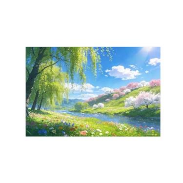 Imagem de BMZFYBS Impressão em tela de paisagem de arte de parede - árvore rio flores - pintura de decoração - imagens para sala de estar quarto 40 x 60 cm 16 x 24 pol sem moldura