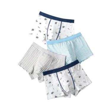 Imagem de Shorts Boxer De Algodão Para Meninos 4 Peças Verão Leve Antimicrobiano