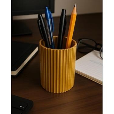 Imagem de Vaso Decorativo Moderno e Minimalista - Porta-Canetas, Trecos, Pincéis e Lápis para Mesa de Escritório e Home Office (Dourado)