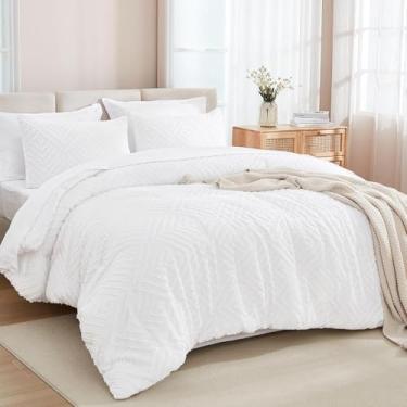 Imagem de Andency Conjunto de edredom branco super king plus size com lençol – 7 peças de cama boho, adornado com edredom, lençóis, fronhas e fronhas