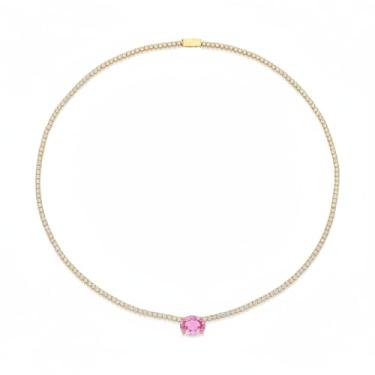 Imagem de Aswinfon Colar feminino de pedra do mês de nascimento banhado a ouro 18 quilates com strass e strass delicado corte de zircônia cúbica corrente de diamante falso, joia de aniversário moderna, presente