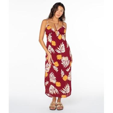 Imagem de Roxy Vestido feminino Sunshine Crush Midi de tecido, vestido de tecido, Leti floral vermelho para ciclismo, P